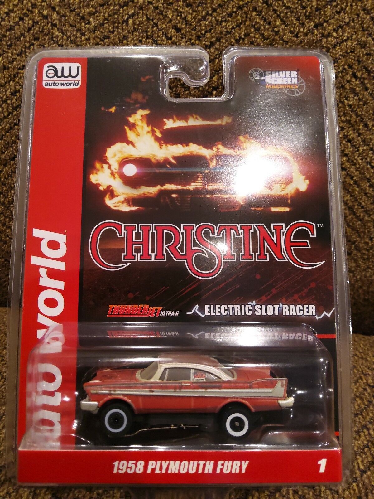 AUTO WORLD Christine RED 1958 Plymouth Fury HO slot car Thunderjet R31 AW