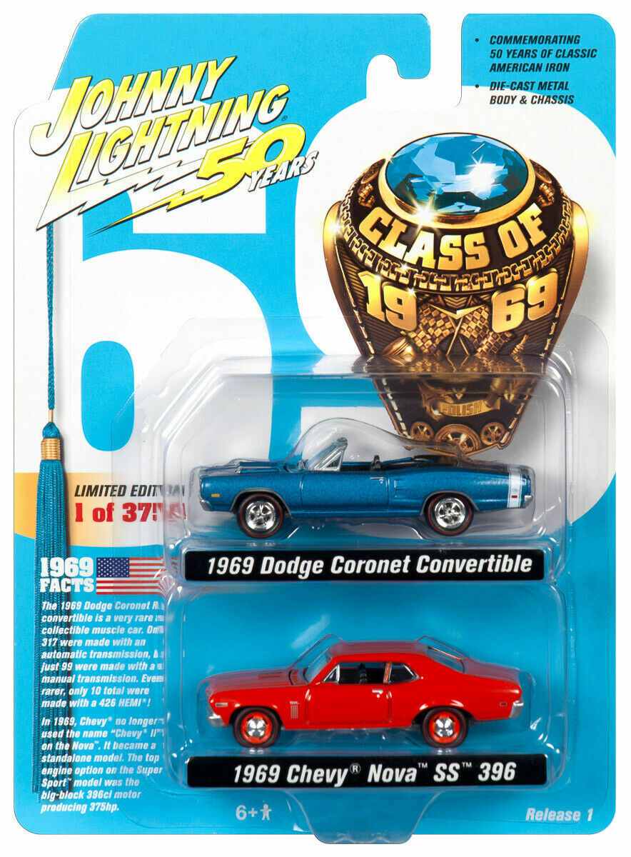2019 Johnny Lightning 2-PACK CLASS of 1969 Dodge Coronet Chevrolet NOVA LE