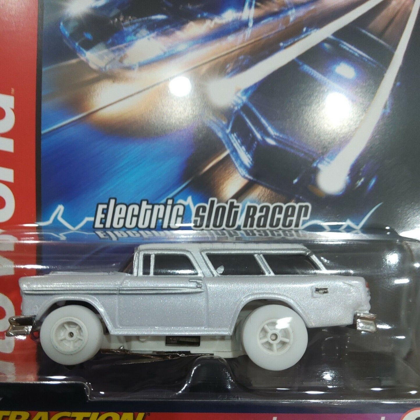 AUTO WORLD FLAME THROWER, '56 CHEVY NOMAD I-WHEELS, WHITE, NEW X TRACTION SLOT