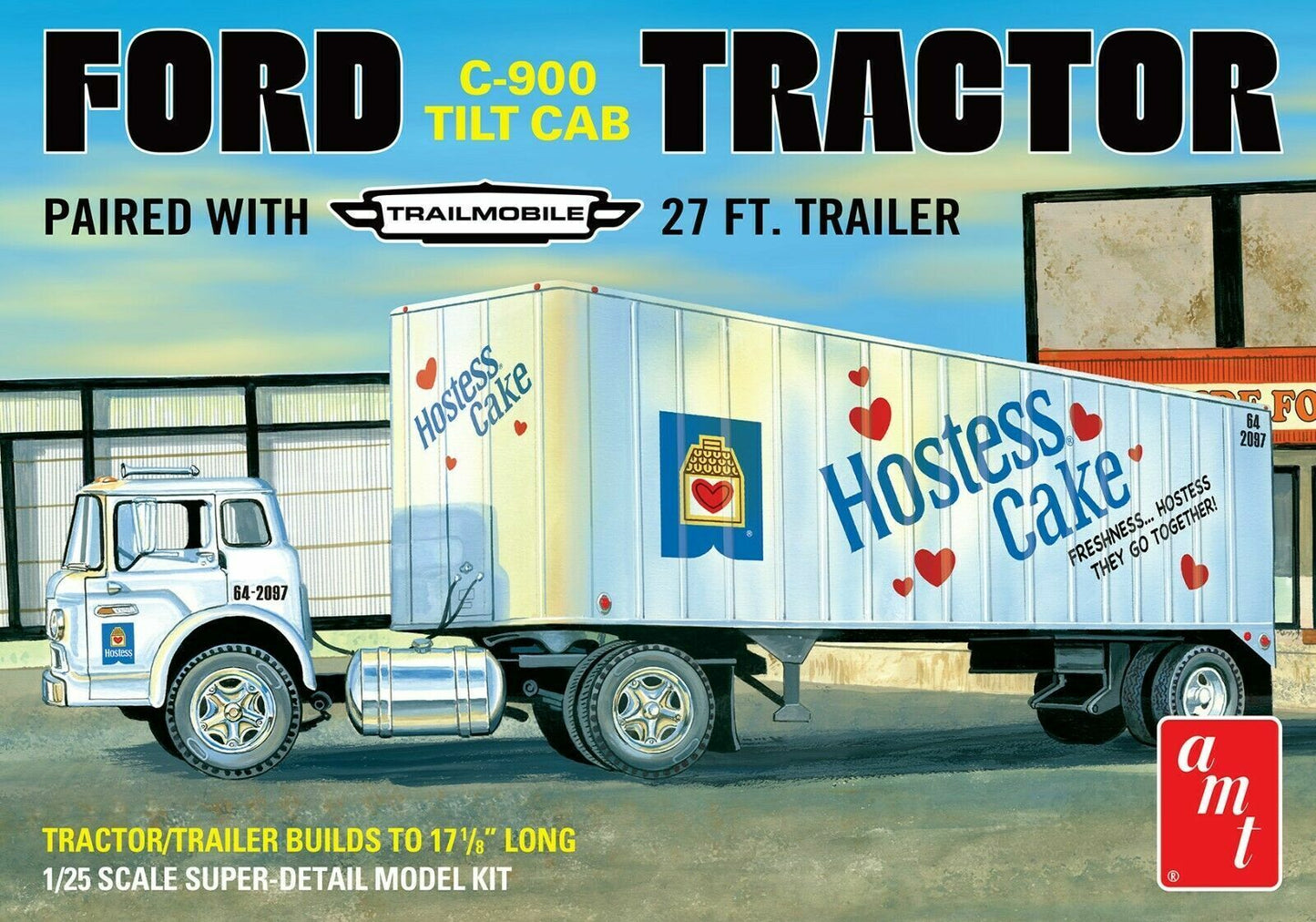 AMT 1221 FORD C-900 TRACTOR WITH TRAILMOBILE 27 FT TRAILER MODEL KIT