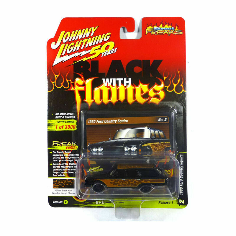 Johnny Lightning JLSF013A-2 Ford Country Squire Sw / Brown-Black with Flames New