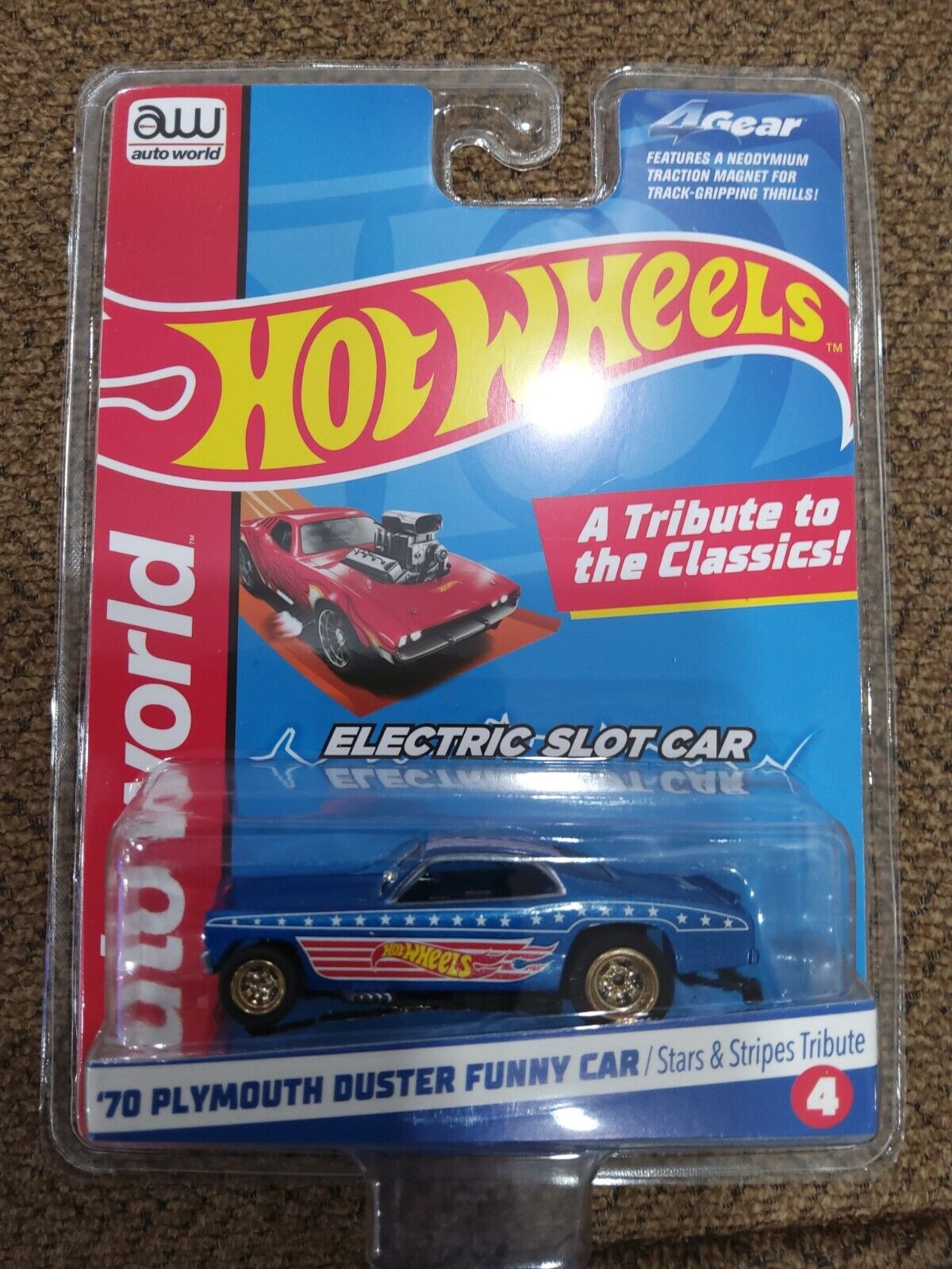 22 R1 Auto World Hot Wheels Tribute 70 Plymouth Duster 4 Gear HO Slot Funny Car