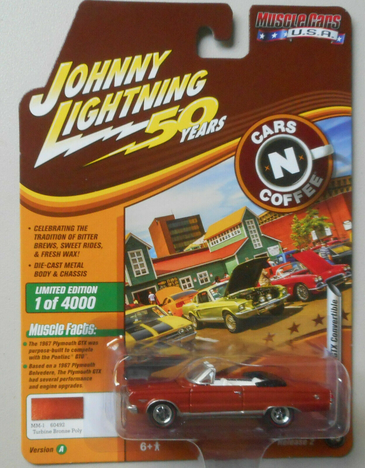 1967 Plymouth GTX Convertible Bronze JOHNNY LIGHTNING DIE-CAST 1:64 50th LE FREE