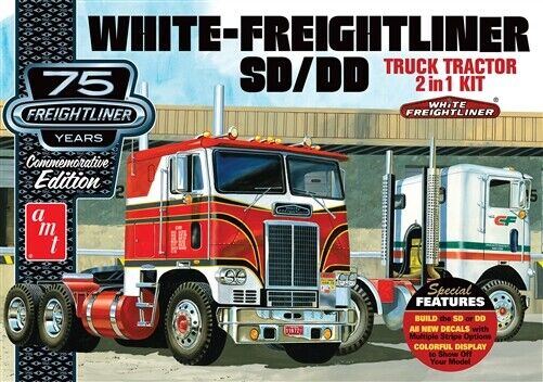 AMT 1046 WHITE FREIGHTLINER SD/DD TRUCK TRACTOR 2'N'1 1/25 SCALE MODEL KIT NISB