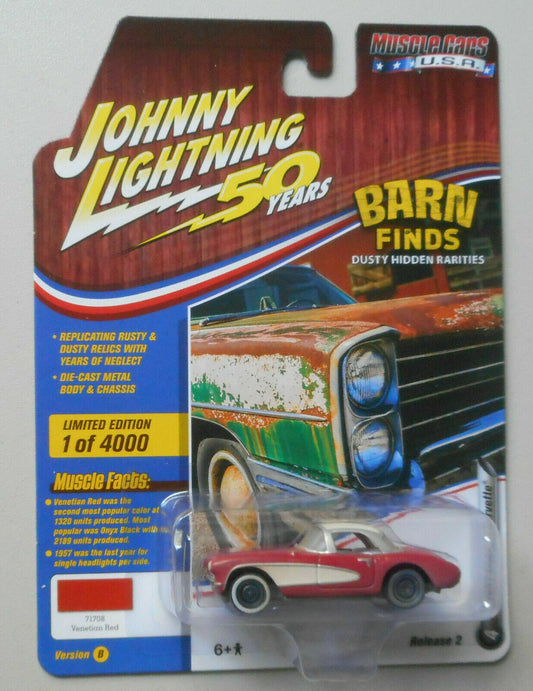Johnny Lightning -Barn Finds 1957 CHEVY CORVETTE RED Muscle Cars USA 1:64 "LTD"