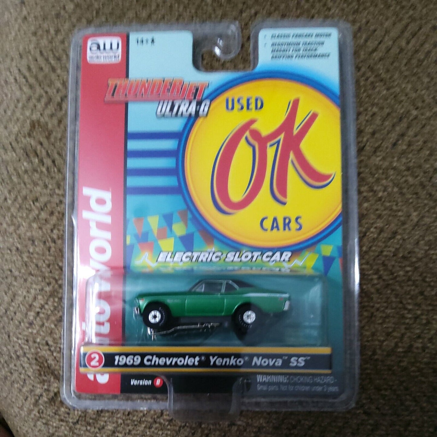 AUTO WORLD THUNDERJET SC377 1969 Chevrolet Nova SS  (green) SLOT CAR