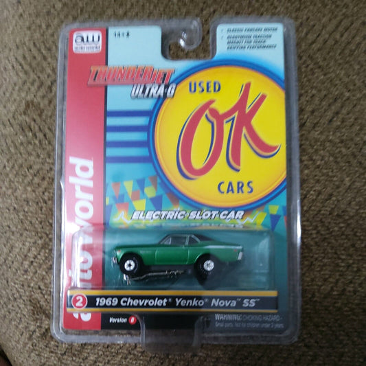 AUTO WORLD THUNDERJET SC377 1969 Chevrolet Nova SS  (green) SLOT CAR