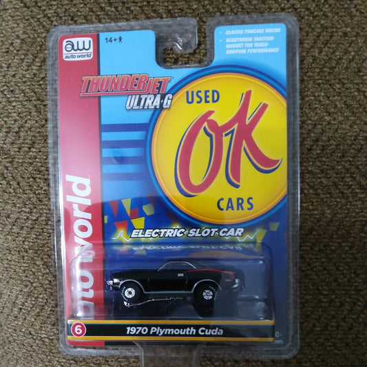 AUTO WORLD THUNDERJET SC377 1970 Plymouth Cuda (black) SLOT CAR