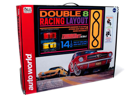 Auto World "Double 8" Mustang V Corvette 14.5' HO Slot Car Race Track Set SRS341