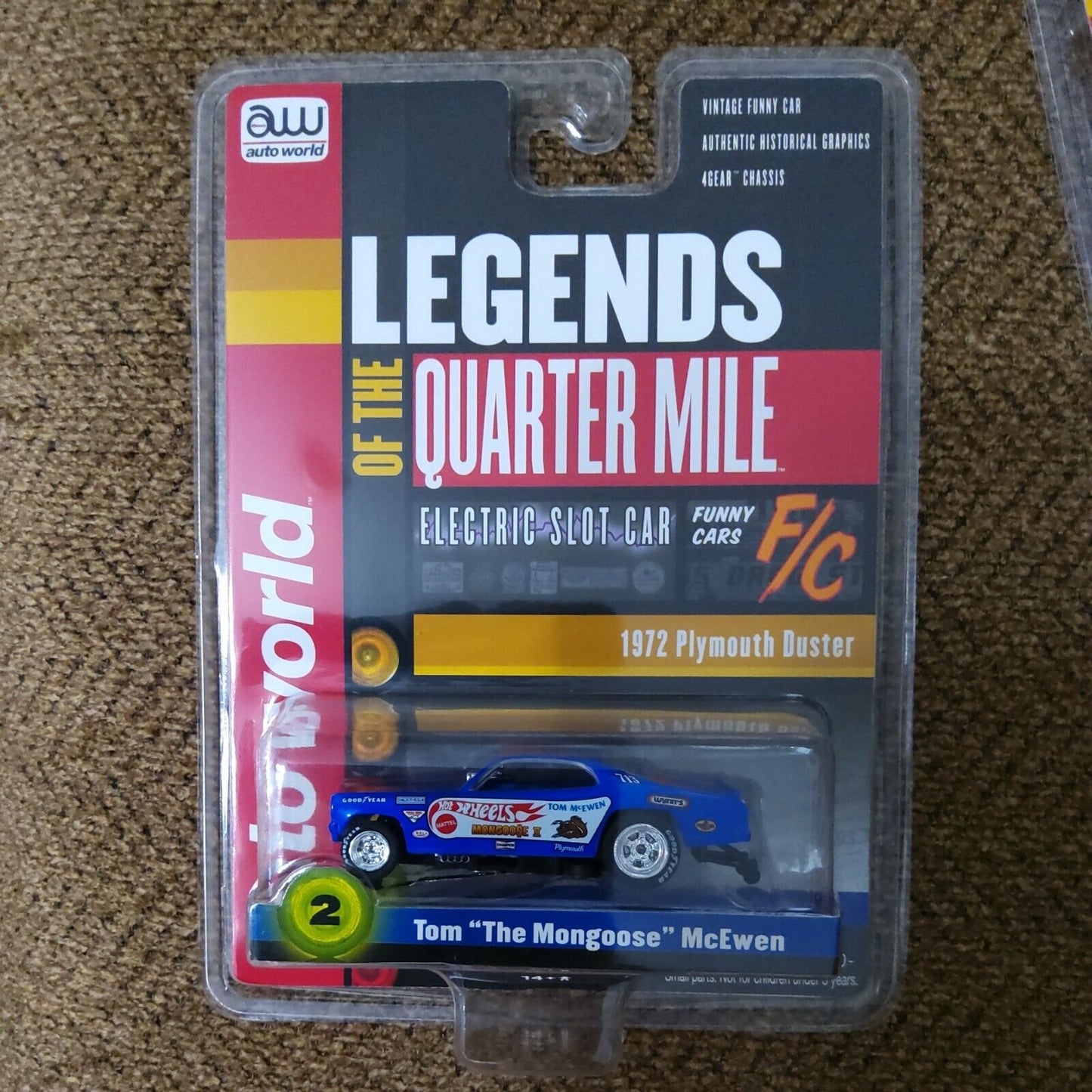 SC376 Auto World 4Gear Tom Mongoose McEwen 1972 Plymouth Duster Funny Slot Car 