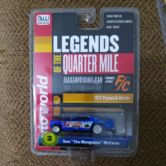 SC376 Auto World 4Gear Tom Mongoose McEwen 1972 Plymouth Duster Funny Slot Car 