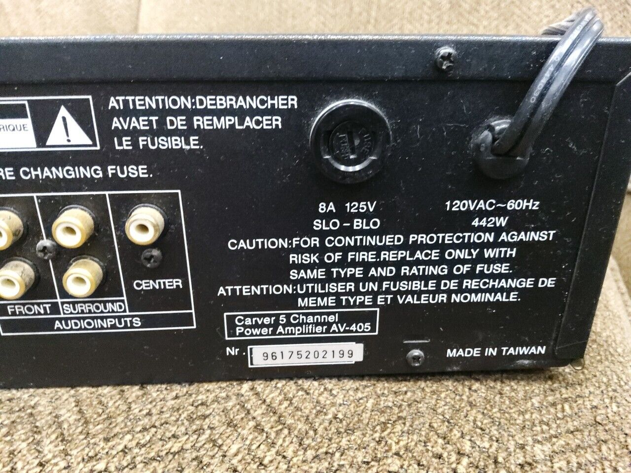 CARVER AV-405 5 Channel Power Amp Amplifier Rare Vintage Pro Audio Surround