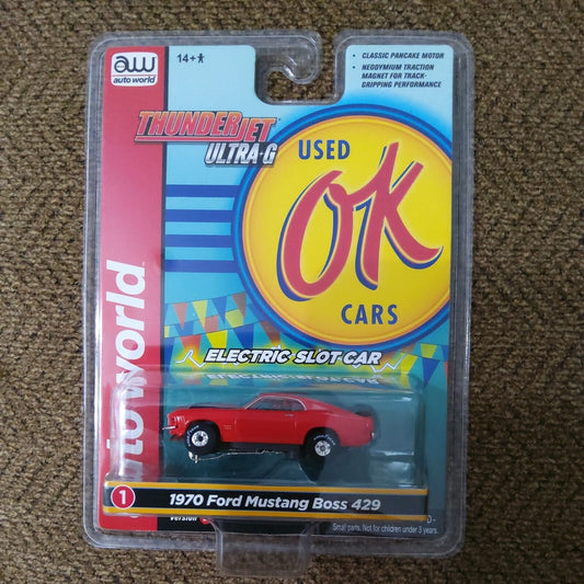 SC377-1W Auto World Thunderjet 1970 Ford Mustang BOSS 429 HO Scale Slot Car Red