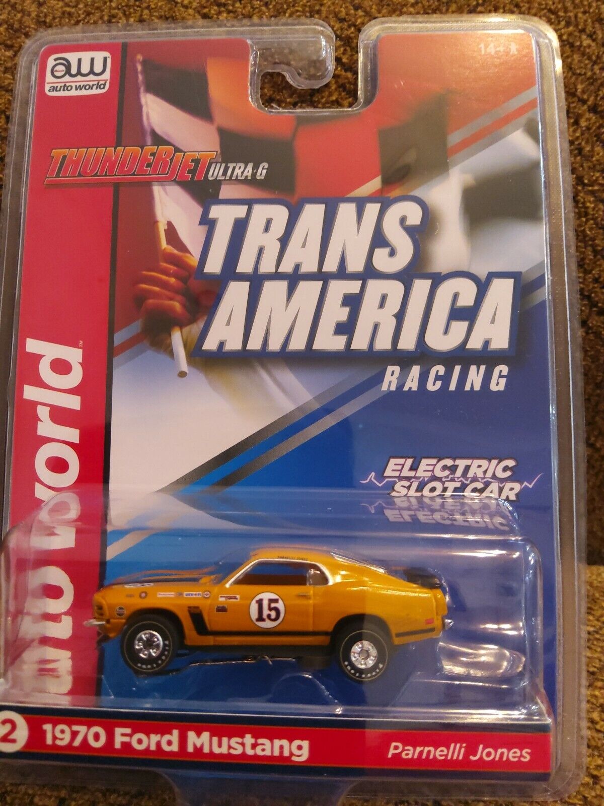 Auto World 1970 Ford Mustang Orange Parnelli Jones Thunderjet HO Slot Car AFX