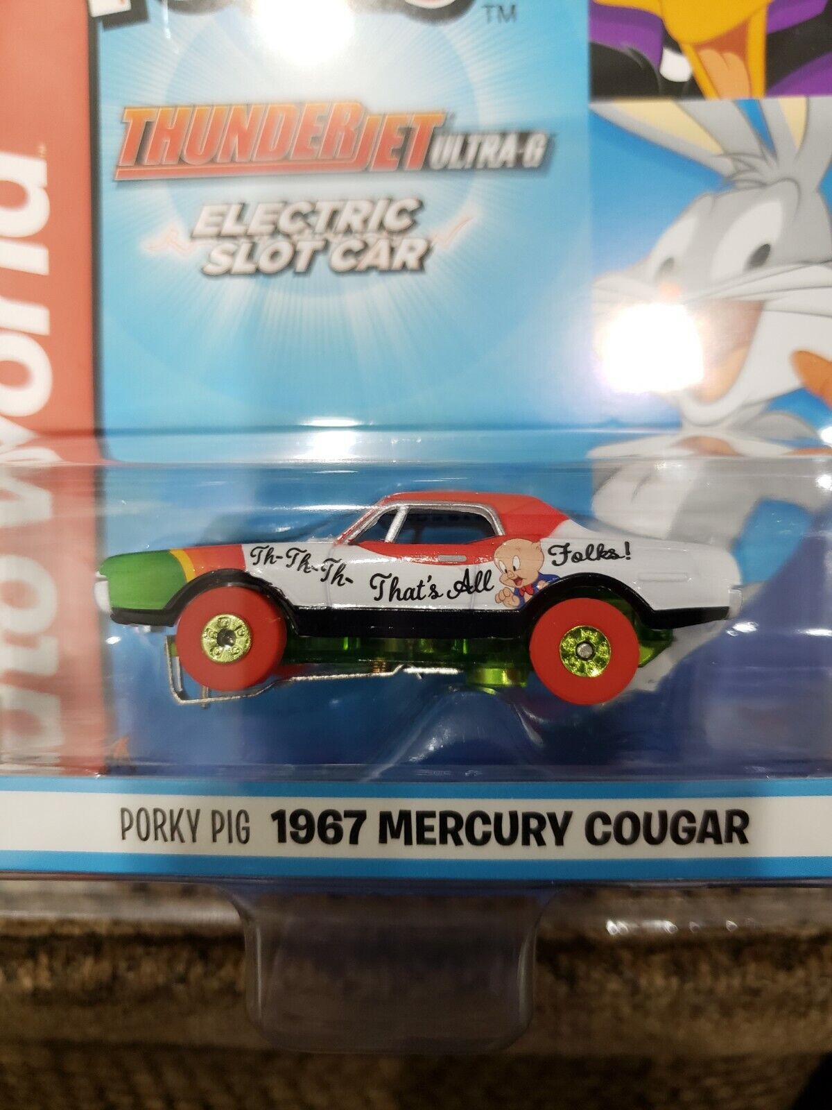 AUTO WORLD THUNDERJET R33/2 HO SLOT CAR Porky Pig 1968 Mercury Cougar