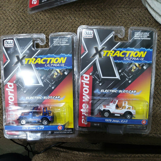 New 2 Auto World SC368 Rel 34 Xtraction HO Elec Slot Cars 79 Jeep CJ7 blue white