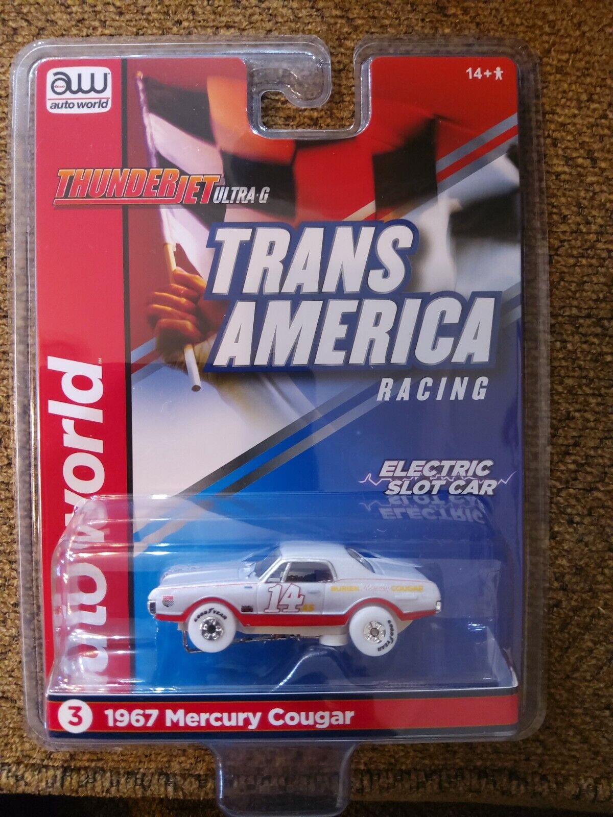 Auto World 1967 Mercury Cougar Trans America Racing White wheels slot car thunde