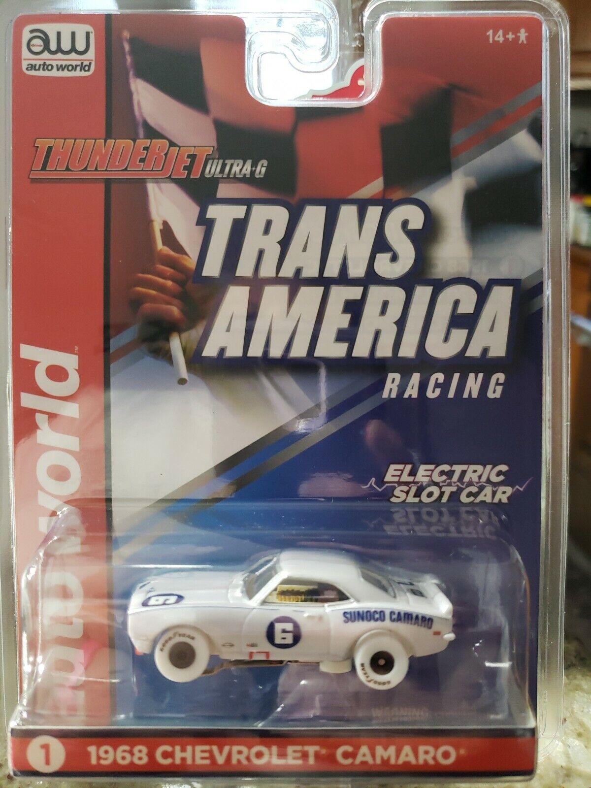  Auto World HO Elec Slot Car Trans America 68 Chevy Camaro Sunoco i wheels white