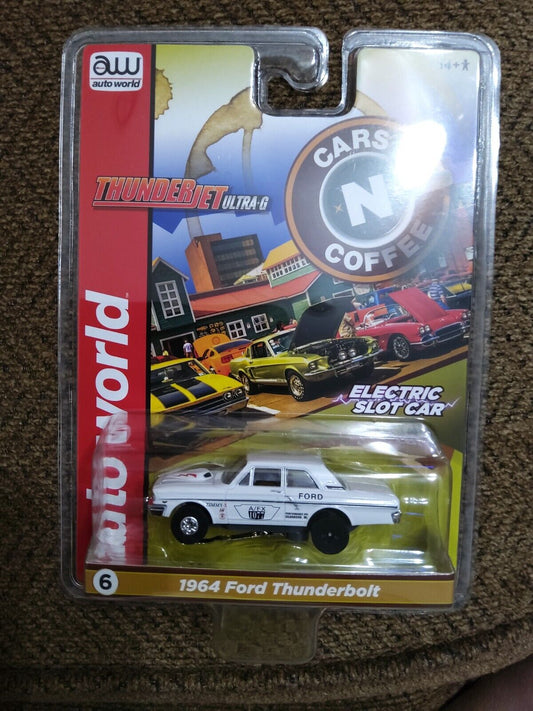 Auto World Thunderjet Cars N Coffee 1964 Ford Thunderbolt White HO Slot Car