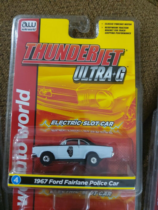 Auto World Thunderjet Ultra G 1967 Ford Fairlane Police Car HO Slot Car white