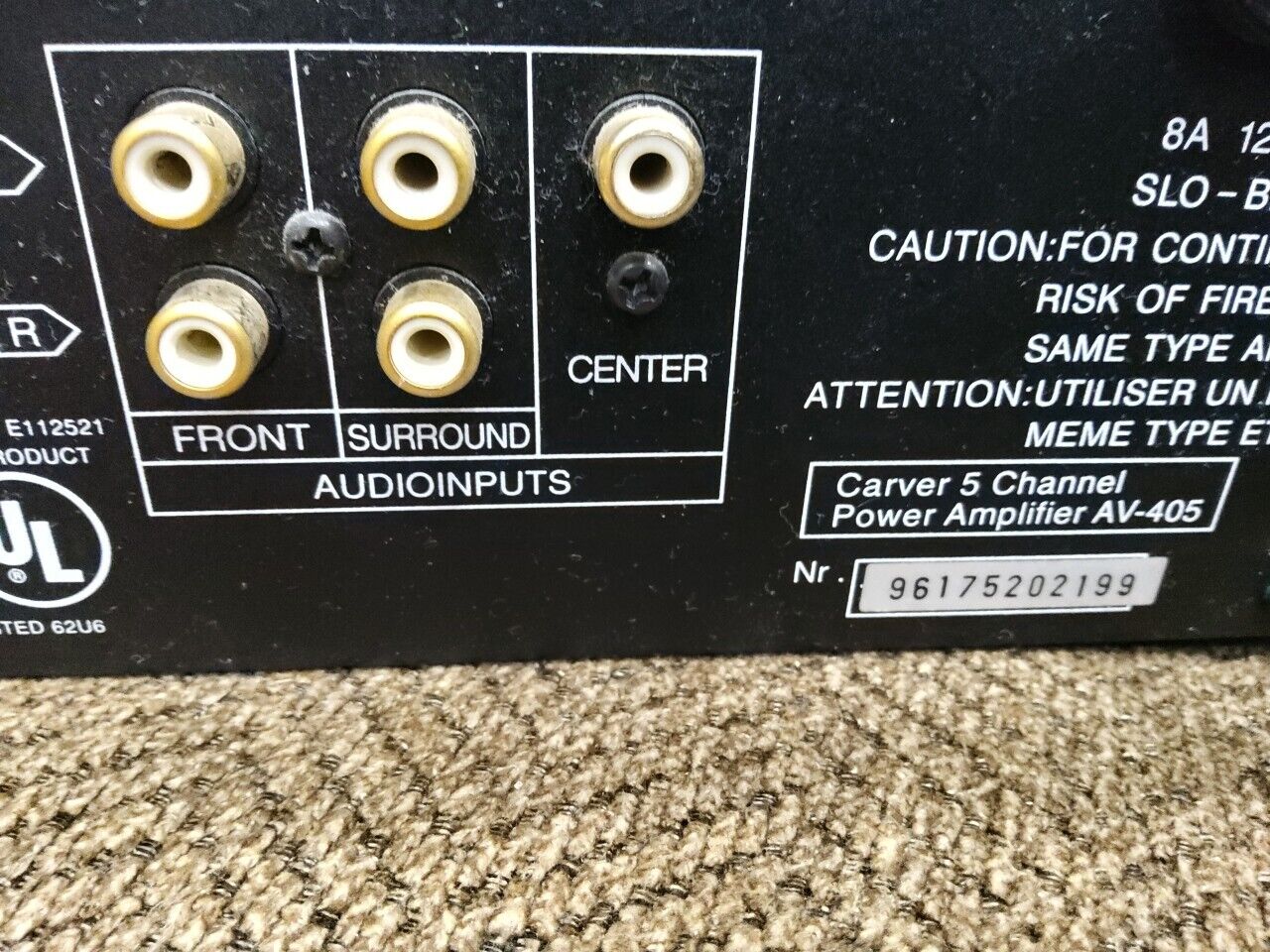 CARVER AV-405 5 Channel Power Amp Amplifier Rare Vintage Pro Audio Surround