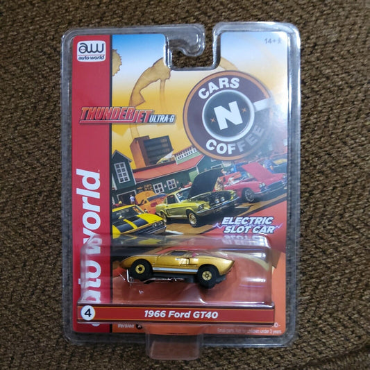 Auto World Thunderjet Cars N Coffee 1966 Ford GT40 Gold HO Scale Slot Car