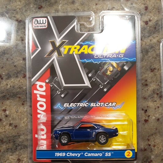 Auto World Xtraction Ultra G 1969 Chevy Camaro SS HO Slot Car - BLUE/WHITE