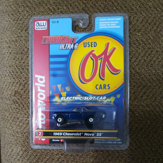 AUTO WORLD THUNDERJET SC377 1969 Chevrolet Nova SS  (blue) SLOT CAR