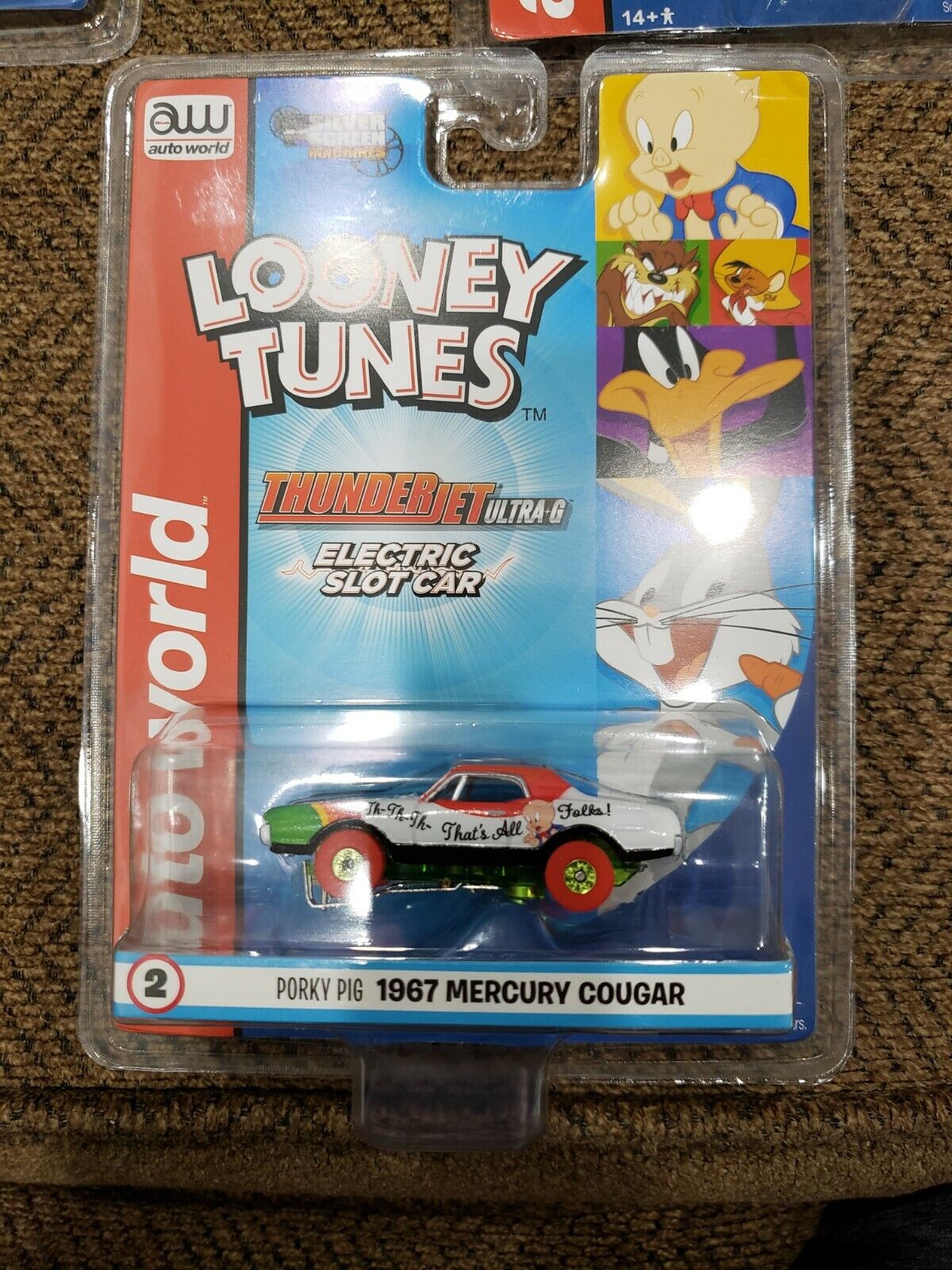 AUTO WORLD THUNDERJET R33/2 HO SLOT CAR Porky Pig 1968 Mercury Cougar