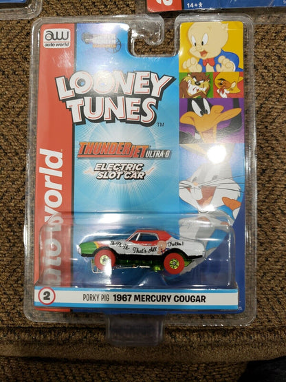 AUTO WORLD THUNDERJET R33/2 HO SLOT CAR Porky Pig 1968 Mercury Cougar