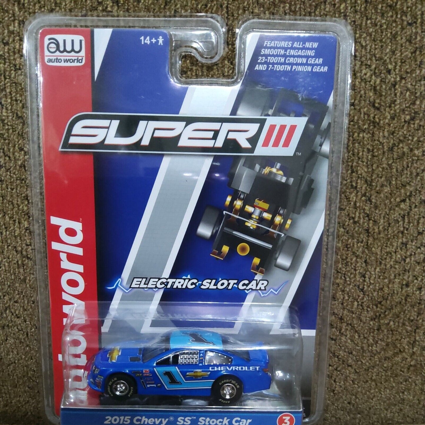 Auto World Super III 2015 Chevy SS Stock Car Blue Version B HO Slot Car
