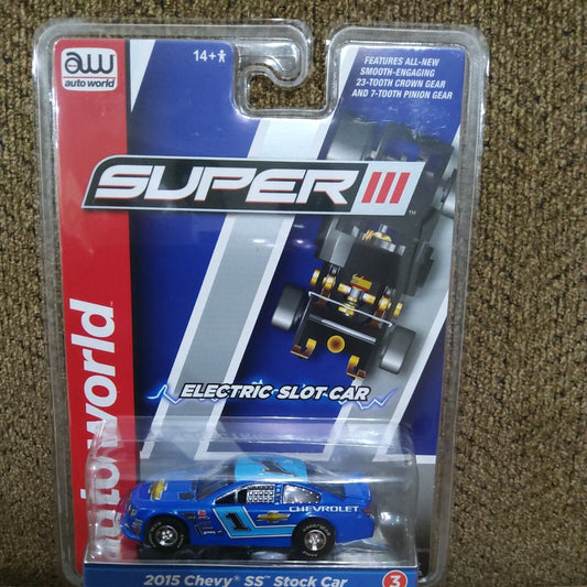 Auto World Super III 2015 Chevy SS Stock Car Blue Version B HO Slot Car