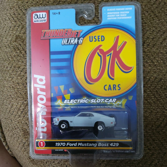 AUTO WORLD THUNDERJET SC377 1970 Ford Mustang BOSS 429 (white) SLOT CAR